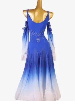 Costumes de danse de salon bleu royal femmes élégantes Lycra Spandex dos nu strass robe vêtements de danse