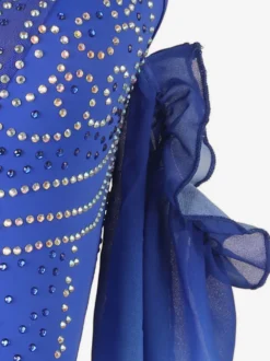 Costumes de danse de salon bleu royal femmes élégantes Lycra Spandex dos nu strass robe vêtements de danse