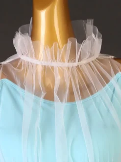 Costumes de danse de salon bleu ciel clair femmes élégantes Lycra Spandex col haut dos nu volants robe robe de danse