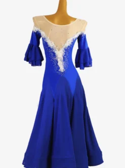 Costumes de danse de salon bleu royal femme col bijou Lycra Spandex robe fleurs robe de danse
