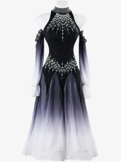 Costumes de danse de salon bleu Royal femmes Sexy Ombre Lycra Spandex robe strass robe de danse