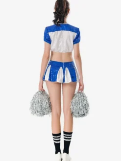 Costumes de Déguisement Cheerleader Pom-Pom Girl Adulte Sexy Femmes Déguisements Sexy Imprimés Moulants Deux Pièces à Col V avec Manches Courtes Taille Haute Bicolores
