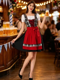 Costumes de l'Oktoberfest : robes dirndl midi et longues pour femmes costumes de fêtes robes noires rétro d'Halloween pour filles et adultes ensembles pour l'Oktoberfest.