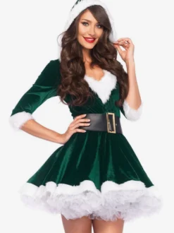 Costumes De Noël Robe Verte Foncée Blanche Cosplay Déguisement De Noël Pour Femme Cadeau Noël