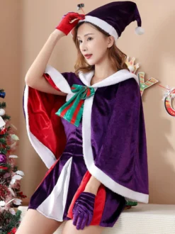 Costumes de vacances Cape Cosplay violet de Noël Déguisement femmes