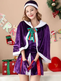 Costumes de vacances Cape Cosplay violet de Noël Déguisement femmes