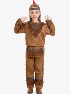 Costumes d'Halloween pour enfants Ensemble d'Halloween marron café Couvre-chef en polyester pour enfants Pantalons