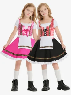 Costumes d'Halloween pour enfants Ensemble d'Halloween rose Robe en polyester pour enfants