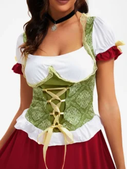 Costumes d'Oktoberfest costumes de fêtes costumes rouges d'Halloween rétro pour femmes et adultes jupe d'Halloween ensembles