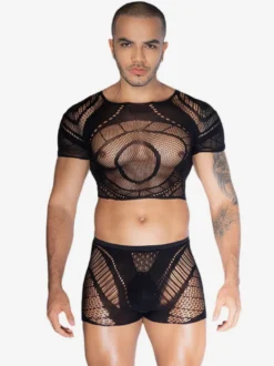 Costume sexy pour homme ensemble transparent en polyester pour boîte de nuit