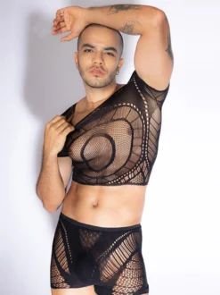 Costume sexy pour homme ensemble transparent en polyester pour boîte de nuit