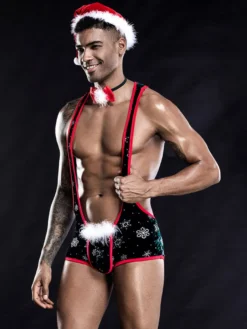 Costume sexy pour homme Halloween Noël cravate chapeau polyester tenue de boîte de nuit