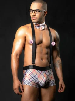 Costume sexy pour homme pantalon d'Halloween cravate lunettes bandoulière tenue de boîte de nuit