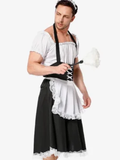 Costumes Halloween Bonne Blanc Drôle Robe Tablier Tunique Vacances Costumes