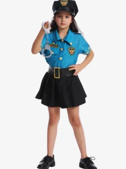 Costumes Police Halloween Pour Enfants Ensemble Bleu Ceinture De Robe En Polyester Fille