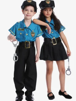Costumes Police Halloween Pour Enfants Ensemble Bleu Ceinture De Robe En Polyester Fille