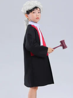 Costumes pour enfants avocat Cosplay vêtements noirs perruque blanche ensemble 2 pièces Costume d'halloween pour enfants