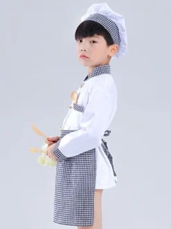 Costumes pour enfants Chef Cosplay chapeau blanc vêtements tablier ensemble 3 pièces Costume d'halloween en polyester