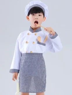 Costumes pour enfants Chef Cosplay chapeau blanc vêtements tablier ensemble 3 pièces Costume d'halloween en polyester