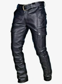 Costumes rétro en cuir PU rétro maigre Vintage noir pour homme