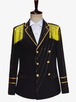 Costumes rétro homme Noir rouge Vintage haut élégant manches longues Polyester Polyester fibre pardessus rétro