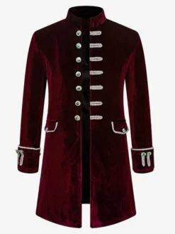 Costumes rétro à manches longues en jacquard en polyester vintage rouge pour homme Bourgogne
