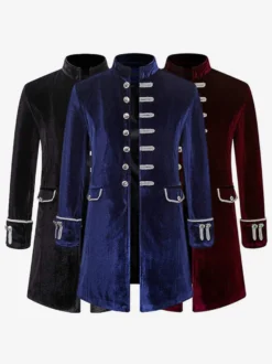 Costumes rétro à manches longues en jacquard en polyester vintage rouge pour homme Bourgogne