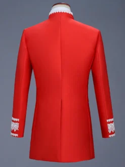 Costumes rétro à manches longues en polyester élégant haut vintage rouge pour homme Bourgogne