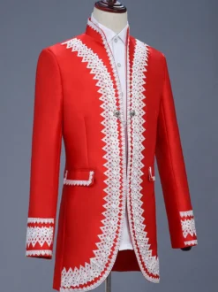 Costumes rétro à manches longues en polyester élégant haut vintage rouge pour homme Bourgogne