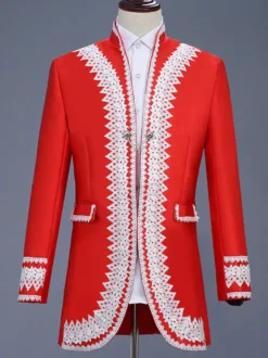 Costumes rétro à manches longues en polyester élégant haut vintage rouge pour homme Bourgogne