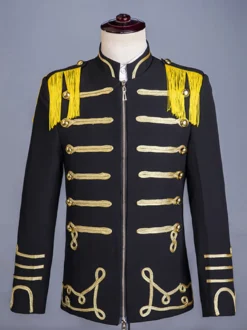 Costumes rétro à manches longues en polyester élégant haut vintage noir pour homme