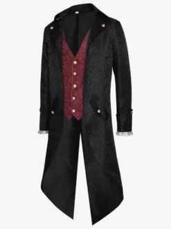 Costumes rétro à manches longues en jacquard de polyester occidental vintage bordeaux pour homme Bourgogne