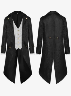 Costumes rétro à manches longues en jacquard de polyester occidental vintage bordeaux pour homme Bourgogne