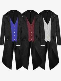 Costumes rétro à manches longues en jacquard de polyester occidental vintage bordeaux pour homme Bourgogne