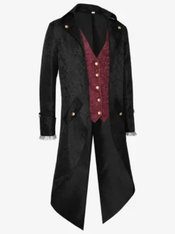 Costumes rétro à manches longues en jacquard de polyester occidental vintage bordeaux pour homme Bourgogne