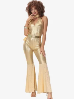 Costumes Rétro Or En Polyester Combinaison Rétro Pour Femmes Costume Vintage 1970s Déguisement