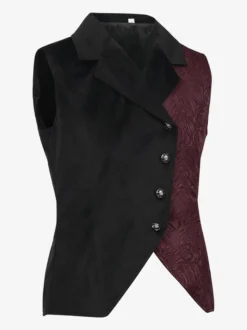 Costumes rétro sans manches en polyester vintage bordeaux pour homme