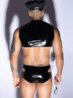 Costumes sexy pour hommes avec casquette de policier Rave Club Combinaison et chapeau en polyester