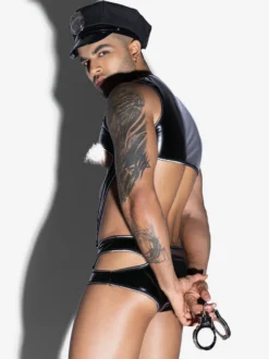 Costumes sexy pour hommes avec casquette de policier Rave Club Combinaison et chapeau en polyester