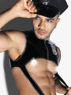 Costumes sexy pour hommes avec casquette de policier Rave Club Combinaison et chapeau en polyester