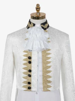 Costumes Vintage Blanc Volants Boutons Jacquard Manches Longues Costumes Rétro Pour Homme