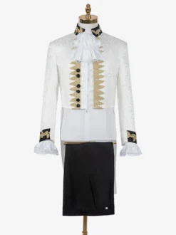 Costumes Vintage Blanc Volants Boutons Jacquard Manches Longues Costumes Rétro Pour Homme
