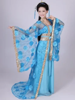 Costume Traditionnel Chinois Femme Tulle Hanfu Robe Ancienne Dynastie Tang 3 Pièces Déguisements Halloween