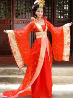 Costume Traditionnel Chinois Femme Rouge Ancienne Robe Hanfu Vêtements De La Dynastie Tang 3 Pièces Déguisements Halloween
