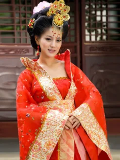 Costume Traditionnel Chinois Femme Rouge Ancienne Robe Hanfu Vêtements De La Dynastie Tang 3 Pièces Déguisements Halloween