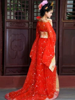 Costume Traditionnel Chinois Femme Rouge Ancienne Robe Hanfu Vêtements De La Dynastie Tang 3 Pièces Déguisements Halloween