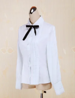 Coton blanc Lolita Blouse manches longues col Turn-down Bow Déguisements Halloween