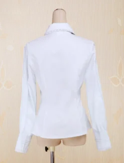 Coton blanc Lolita Blouse manches longues col Turn-down Bow Déguisements Halloween