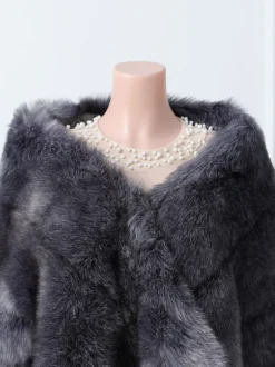 Couverture de mariée en fausse fourrure enveloppe de mariage noir et argent