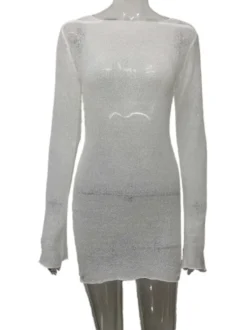 Couvre Maillot Femmes Blanc Dos Nu Polyester Été Plage Manches Longues